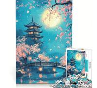 Rompecabezas para Adultos de 1000 Piezas: Jardín japonés Nocturno, Juegos relajantes, interacción Entre Padres e Hijos, colección de Artistas, Bellas Artes 38x26cm