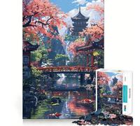 Rompecabezas para Adultos de 1000 Piezas Jardín Zen Asiático,Arte Pixelado,Bordes Impecables,Juguete Divertido para Ejercitar la Mente,Escena Navideña (38x26cm)