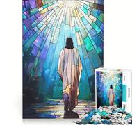 Rompecabezas para Adultos de 1000 Piezas Jesús Caminando hacia la luz vitral Juego práctico Actividades Divertidas para Hacer en casa fortalece el Amor Entre Parejas 38x26cm