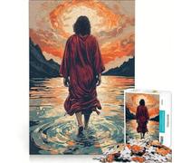 Rompecabezas para Adultos de 1000 Piezas Jesús Caminando sobre el Agua, Juguetes para armar, Ideal para Reducir el estrés, con póster y Hoja de Preguntas a Juego 38x52cm