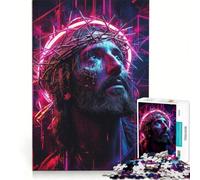 Rompecabezas para Adultos de 1000 Piezas Jesús en Luces de neón, Juguetes para armar, interacción Entre Padres e Hijos, cumpleaños y Navidad 38x26cm