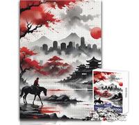 Rompecabezas para Adultos de 1000 Piezas: Jinete Solitario en Cielo Rojo Un pasatiempo Tranquilo y satisfactorio Juguete de Corte de precisión Entrelazado Tamaño: 38x52cm