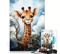 Rompecabezas para Adultos de 1000 Piezas Jirafa bebé,Bordes impecables,Juguete Divertido para ejercitar la Mente,Escena navideña acogedora y Divertida (38x26cm)