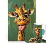 Rompecabezas para Adultos de 1000 Piezas Jirafa de Dibujos Animados con la Lengua Fuera Arte de Corte preciso Juguete para desarrollar la Agilidad Mental y Relajarse Decoración navideña para la Pared