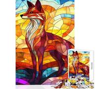 Rompecabezas para Adultos de 1000 Piezas Juego de la Familia del Zorro con vidrieras decoración del hogar Juguetes DIY para Mejorar el Amor Entre Parejas (38x26cm)