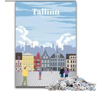 Rompecabezas para Adultos de 1000 Piezas, Juego de Preguntas y respuestas sobre el Viaje a Tallin, Toda la Familia (26x38cm) 1000 Piezas