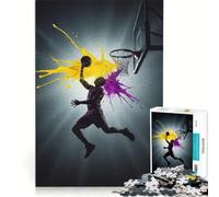 Rompecabezas para Adultos de 1000 Piezas: Jugador de Baloncesto Haciendo Mates con Salpicaduras de Pintura, Juego de ingenio, antiestrés, Lista de Deseos con Papá Noel 38x26cm