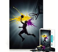 Rompecabezas para Adultos de 1000 Piezas Jugador de Baloncesto Haciendo un Mate,Salpicaduras de Pintura,decoración,Juego para Pensar,Tiempo de Juego Acogedor,Regalo de cumpleaños para Aficionados