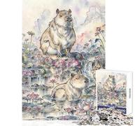 Rompecabezas para Adultos de 1000 Piezas Juguete de capibaras descansando en un Estanque decoración de Pared Regalo para Mujeres y Hombres Juego práctico Que Mejora el Amor Entre Parejas 50x75cm