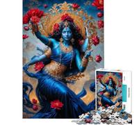 Rompecabezas para Adultos de 1000 Piezas Kali Diosa hindú Vestida de Azul Rompecabezas para Adultos Ideal para armar Corte de precisión cumpleaños y Navidad (tamaño 38x26cm)