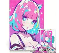 Rompecabezas para Adultos de 1000 Piezas, Kawaii, Nekomimi de Pelo Rosa, Juego Educativo, dificultad Alta, cumpleaños y Navidad 38x52cm