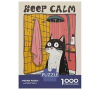 Rompecabezas para Adultos De 1000 Piezas Keep Calm Stay Clean Cat Shower Rompecabezas para Adultos Juegos Relajantes Decoración Perfecta Regalos para Reducir El Estrés 52x38cm/1000pcs