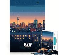 Rompecabezas para Adultos de 1000 Piezas Kiev,Ucrania,Paisaje Urbano Nocturno,Arte de Bordes precisos,Ejercicio Mental,Juego Divertido y Tranquilo,Actividad de cumpleaños (38x52cm)