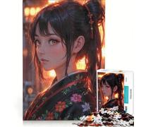 Rompecabezas para Adultos de 1000 Piezas Kimono Crepúsculo︰ Belleza del Festival Japonés Juego práctico Actividades Divertidas en casa Gran Regalo para los Amantes de los Juegos 38x52cm