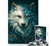 Rompecabezas para Adultos de 1000 Piezas Kintsugi Wolf Spirit en Azul y Dorado Juguetes antiestrés Obras de Arte Regalo Juegos Divertidos con Piezas de Formas aleatorias Totalmente entrelazadas
