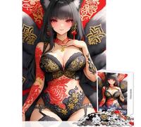 Rompecabezas para Adultos de 1000 Piezas Kitsune Girl in Lace Anime Girl Waifu Gaming Juego práctico decoración Juguete Educativo Adecuado para la decoración de Escritorio (38x26cm)