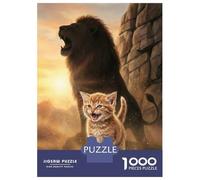 Rompecabezas para Adultos De 1000 Piezas Kitten and Lion Roaring Together Rompecabezas para Adultos Juegos Familiares Vacaciones En Casa Matar El Tiempo para Cumpleaños, Navidad 70x50cm/1000pcs