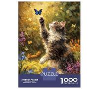 Rompecabezas para Adultos De 1000 Piezas Kitten Playing with Butterfly Rompecabezas para Adultos Juegos Relajantes Decoración del Hogar Desafío Educativo 38x26cm/1000pcs