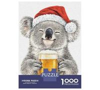 Rompecabezas para Adultos De 1000 Piezas Koala in Santa Hat with Beer Rompecabezas para Adultos Juego De Ingenio Aliviador del Estrés Actividades Divertidas En Casa 70x50cm/1000pcs