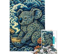 Rompecabezas para Adultos de 1000 Piezas Koala ornamentado con Taza de té Rompecabezas para Adultos Actividades Familiares Entrena tu Cerebro y Tus Manos Hermoso diseño Juego 50x75cm