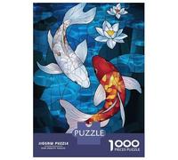 Rompecabezas para Adultos De 1000 Piezas Koi Fish Stained Glass Rompecabezas para Adultos Juego Práctico Difícil Difícil Cumpleaños Y Navidad 70x50cm/1000pcs