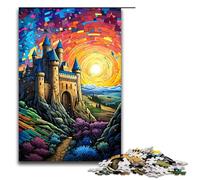 Rompecabezas para Adultos de 1000 Piezas La Colorida psicodelia del Castillo de Carcassonne. Rompecabezas de Madera para Adultos. Juegos Familiares. Regalos de cumpleaños y Navidad. 75 x 50 cm.