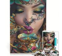 Rompecabezas para Adultos de 1000 Piezas La Dama Tatuada Tomando té Juego Imposible Actividades Divertidas para Hacer en casa cumpleaños 38x26cm