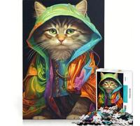 Rompecabezas para Adultos de 1000 Piezas: La Elegancia Felina se Encuentra con el Futuro Juegos Familiares, antiestrés, con póster y Hoja de Preguntas a Juego 38x26cm