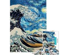 Rompecabezas para Adultos de 1000 Piezas La Gran Ola de la Noche Estrellada Rompecabezas para Adolescentes Juguetes antiestrés Corte de precisión Regalos para Amigos y Familiares (tamaño 50x75cm)