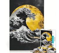 Rompecabezas para Adultos de 1000 Piezas La Gran Ola en la Luna Amarilla, Juego Imposible, Mejora la Memoria, con Piezas de Formas aleatorias Que encajan Perfectamente 38x26cm