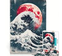 Rompecabezas para Adultos de 1000 Piezas La Gran Ola en la Luna Roja, Juguetes para armar, para la diversión Familiar, con Piezas de Formas aleatorias Que encajan Perfectamente 38x26cm