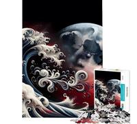 Rompecabezas para Adultos de 1000 Piezas La Gran Ola y la Luna Arte Digital Desafío para la Inteligencia Cerebral Juguetes adictivos Juego práctico Difícil Regalo de cumpleaños (tamaño 50x75cm)