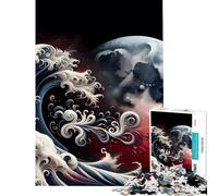 Rompecabezas para Adultos de 1000 Piezas La Gran Ola y la Luna Arte Digital Desafío para la Inteligencia Cerebral Juguetes adictivos Juego práctico Difícil Regalo de cumpleaños (tamaño 38x52cm)