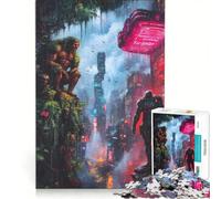 Rompecabezas para adultos de 1000 piezas La jungla se encuentra con la ciudad ciberpunk, juguetes para armar, una forma interesante de reducir el estrés, con póster y hoja de preguntas a juego 50x75cm