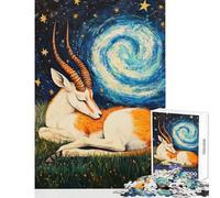 Rompecabezas para Adultos de 1000 Piezas La Noche Estrellada con gacela - Juego Relajante para Adultos - Desafío difícil cumpleaños y Navidad (Tamaño 38x26cm)