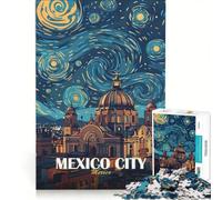 Rompecabezas para Adultos de 1000 Piezas La Noche Estrellada de la Ciudad de México Juguetes antiestrés Rompecabezas de Piezas para armar cumpleaños y Navidad 50x75cm