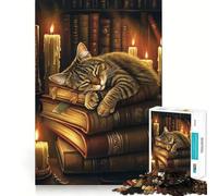 Rompecabezas para Adultos de 1000 Piezas La Siesta del Gato Entre los Libros Juguete Inteligente de Corte Premium para el Cerebro,Ideal para divertirse en Momentos de Ocio, 50x75cm