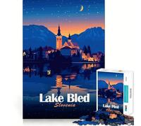 Rompecabezas para Adultos de 1000 Piezas Lago Bled,Eslovenia,de Noche Diseño Elegante y Funcional Juego de lógica y Habilidad Ideal para divertirse en un rato cumpleaños (50x75cm)