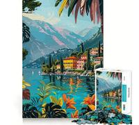 Rompecabezas para Adultos de 1000 Piezas,Lago de como,Italia,Arte Abstracto Minimalista Tropical,ilustración,Corte Premium,Juego de ingenio,diversión,Tiempo Libre,decoración navideña (38x26cm)