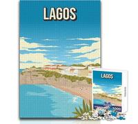 Rompecabezas para Adultos de 1000 Piezas, Lagos, Portugal, Ciudad Costera, Arte, Algarve, Playa, Viaje, impresión, Juego Educativo Familiar, patrón de Montaje, Regalo de Amigo Secreto, tamaño 38x26cm