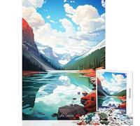 Rompecabezas para Adultos de 1000 Piezas Lake Louise Pintura al óleo Juguetes de Bricolaje Obra de Arte Regalo para Juego Educativo Mejora del Amor en Pareja tamaño 50x75cm