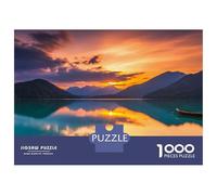 Rompecabezas para Adultos De 1000 Piezas Lake Sunset with Mountains and Boat Rompecabezas para Adultos Juegos De Relajación Análisis Y Lógica Cumpleaños Y Navidad 38x26cm/1000pcs