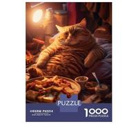 Rompecabezas para Adultos De 1000 Piezas Lazy Fat Cat Food Snacks Rompecabezas para Adultos Juguete Decoración De Pared Decoración del Hogar Regalos para Amigos Y Familiares 70x50cm/1000pcs