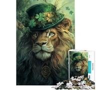 Rompecabezas para Adultos de 1000 Piezas León con Sombrero de Copa y trébol Rompecabezas para Adolescentes Diseño de Montaje difícil y desafiante Juego Divertido para Toda la Familia 50x75cm