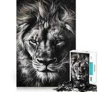 Rompecabezas para Adultos de 1000 Piezas,león en Blanco y Negro,diseño Premium,Arte de Borde,Rompecabezas de lógica,Juego para el Tiempo Libre,diversión,decoración navideña (50x75cm)