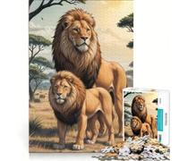 Rompecabezas para Adultos de 1000 Piezas León Macho Grande con su Hijo, Juego práctico, Corte de precisión, Regalo de cumpleaños 38x26cm