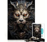 Rompecabezas para Adultos de 1000 Piezas,león Negro y Dorado,Piezas de Corte Limpio,Juguete de lógica,Juego Divertido para Pasar el Tiempo Libre,decoración navideña,Regalo (50x75cm)