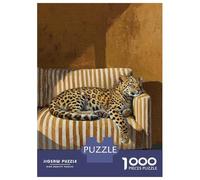 Rompecabezas para Adultos De 1000 Piezas Leopard Resting on Striped Couch Rompecabezas para Adultos Juegos Relajantes Alivia El Estrés Ayuda A Ejercitar El Cerebro 52x38cm/1000pcs