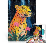 Rompecabezas para Adultos de 1000 Piezas Leopardo con orquídeas Juegos Divertidos para la Familia Decoración del hogar 38x26cm