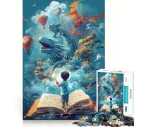 Rompecabezas para Adultos de 1000 Piezas,Libro Dragón Kid Espacio,Diversión con articulaciones Finas,Actividad para la Mente Inteligente,Juego Relajante, Tranquilo 38x52cm
